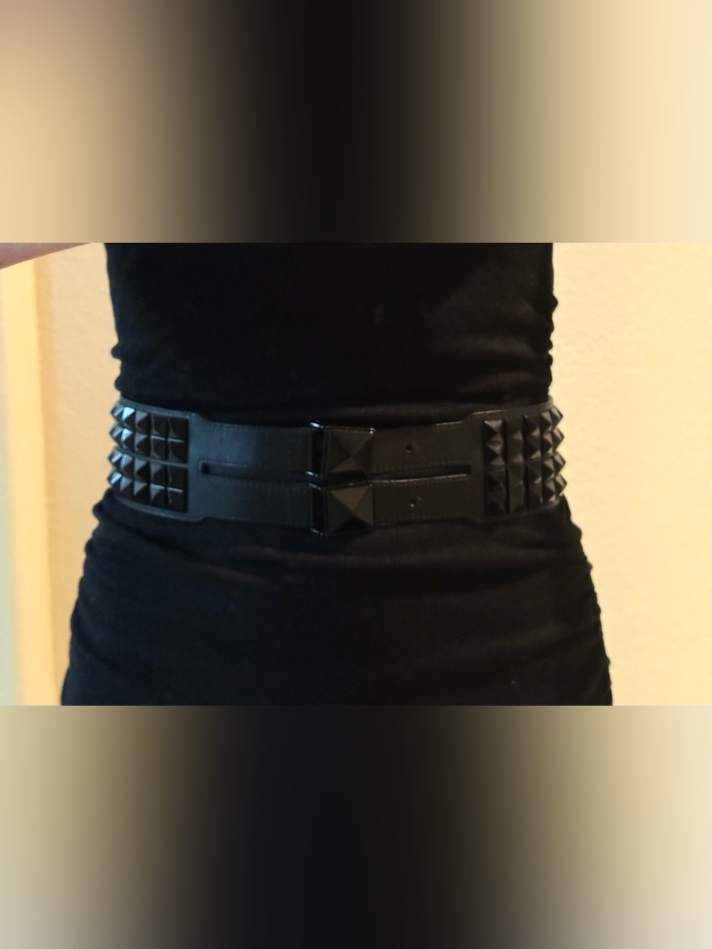 Tory Burch Studded Black Leather Waist Belt “Collier De Chien-like”